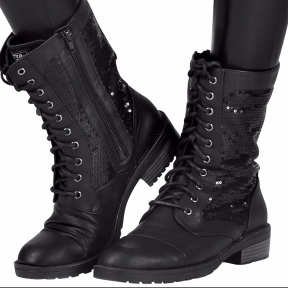 gia mia sequin combat boots